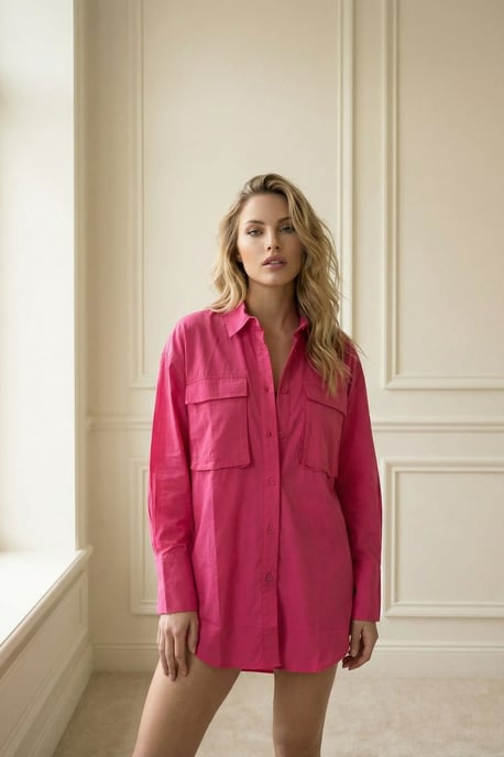 Oversized Lange Mouwen Katoenen Shirt met Zak - Image 1