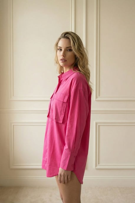 Oversized Lange Mouwen Katoenen Shirt met Zak - Image 3