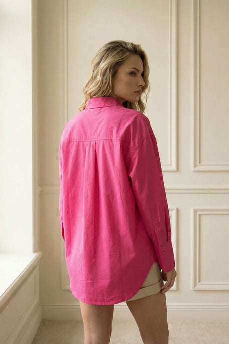 Oversized Lange Mouwen Katoenen Shirt met Zak - Image 4