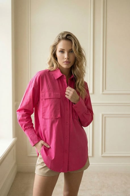 Oversized Lange Mouwen Katoenen Shirt met Zak - Image 5