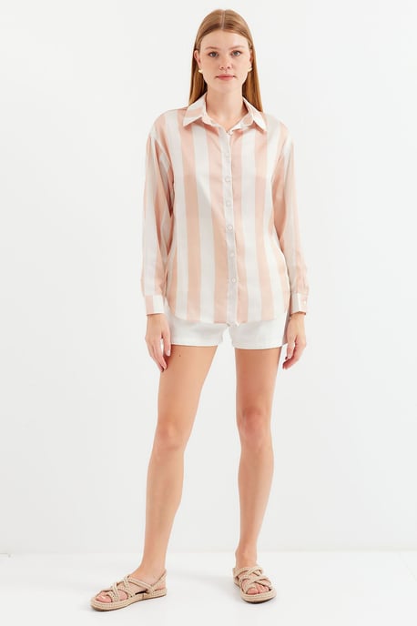 Satin Lange Mouw Knop-Up Shirt - Image 2