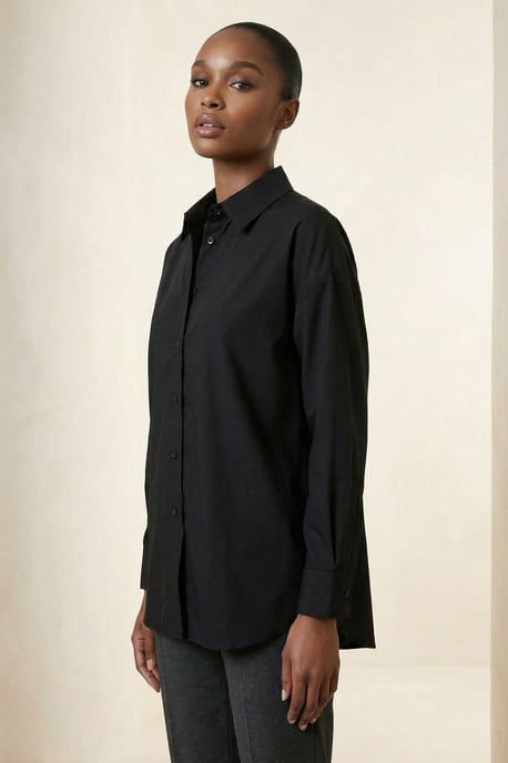 Overmaatse Lange Mouwen Poplin Shirt met Kn Closure - Image 3