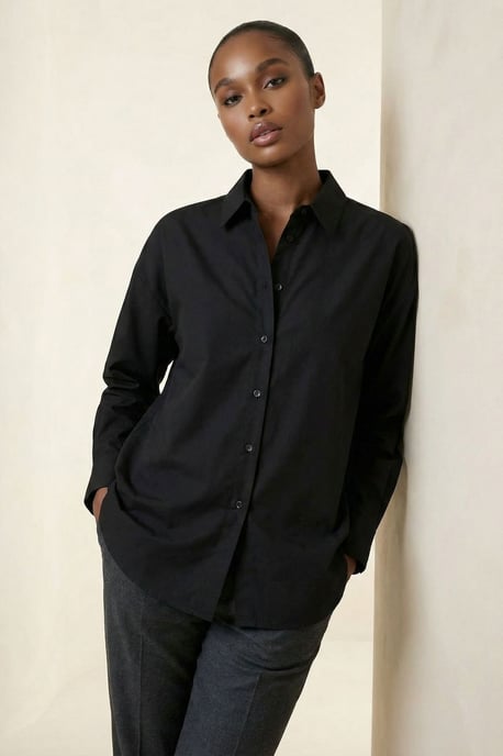 Overmaatse Lange Mouwen Poplin Shirt met Kn Closure - Image 4