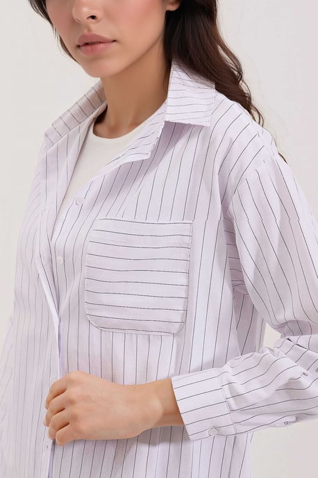 Overmaatse Gestreepte Poplin Shirt met Pocket - Image 3