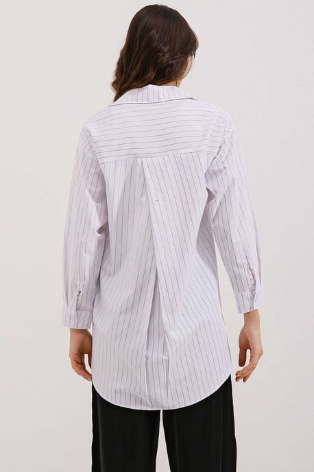 Overmaatse Gestreepte Poplin Shirt met Pocket - Image 4