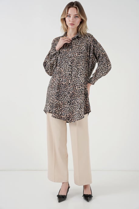 Leopard Print Long Sleeve Button-Up Shirt - Image 2