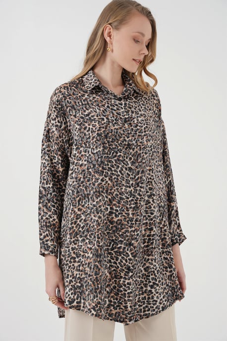 Leopard Print Long Sleeve Button-Up Shirt - Image 3