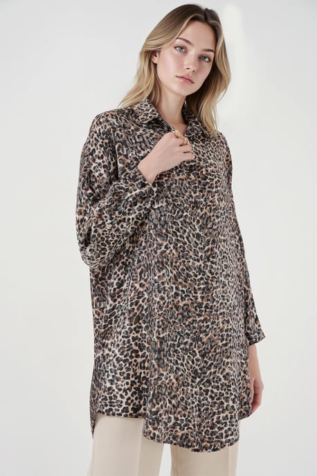 Leopard Print Long Sleeve Button-Up Shirt - Image 4