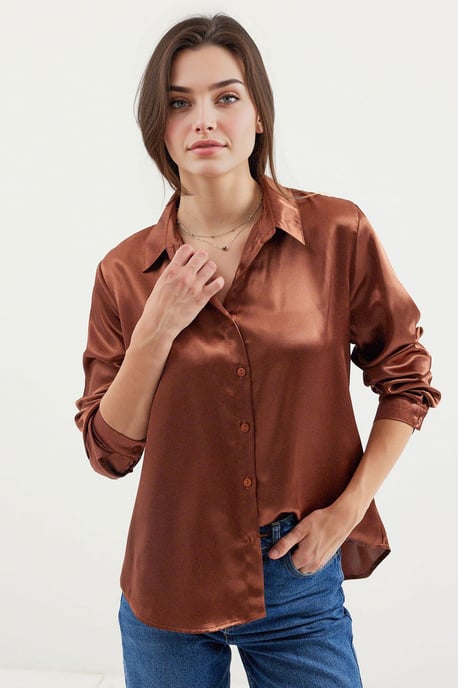 Satin Lange Mouw Knopshirt - Image 1