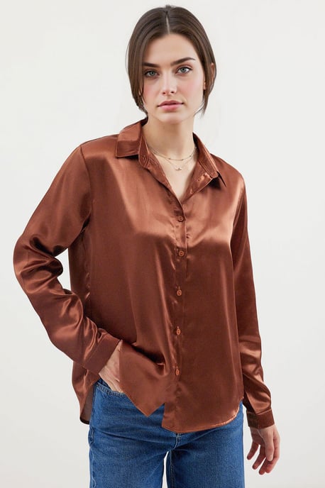 Satin Lange Mouw Knopshirt - Image 3
