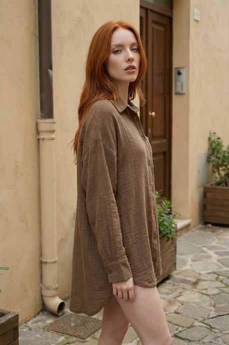 Gestructureerde Oversized Lange Shirt met Knopen Sluiting - Image 3