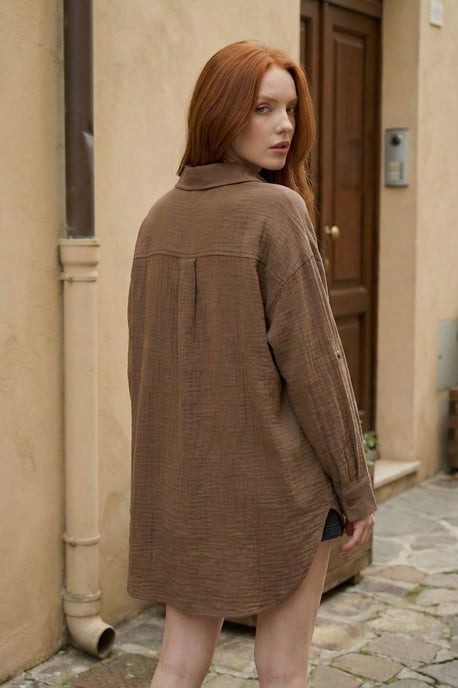 Gestructureerde Oversized Lange Shirt met Knopen Sluiting - Image 4