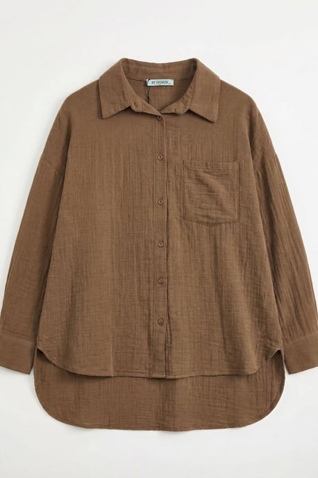 Gestructureerde Oversized Lange Shirt met Knopen Sluiting - Image 5