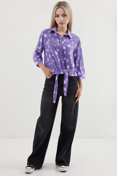 Printed Viscose Shirt with Bow - Image 2