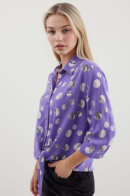Printed Viscose Shirt with Bow - Image 3