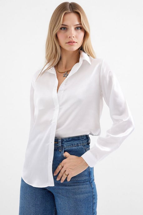 Satin Lange Mouwen Knop-up Shirt - Image 3