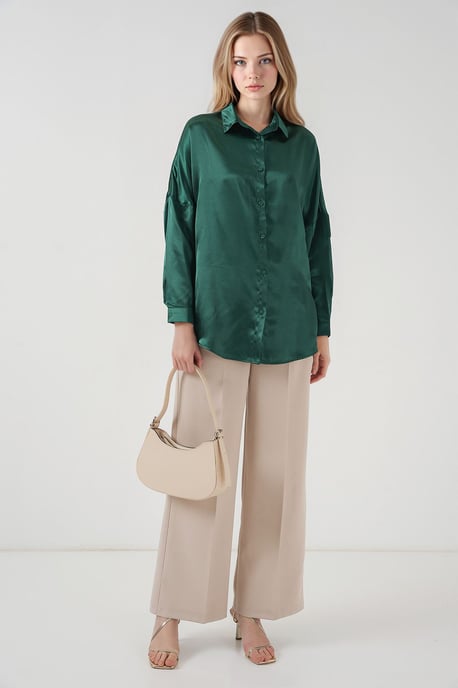 Overgrote Satijnen Knop-Front Shirt - Image 2
