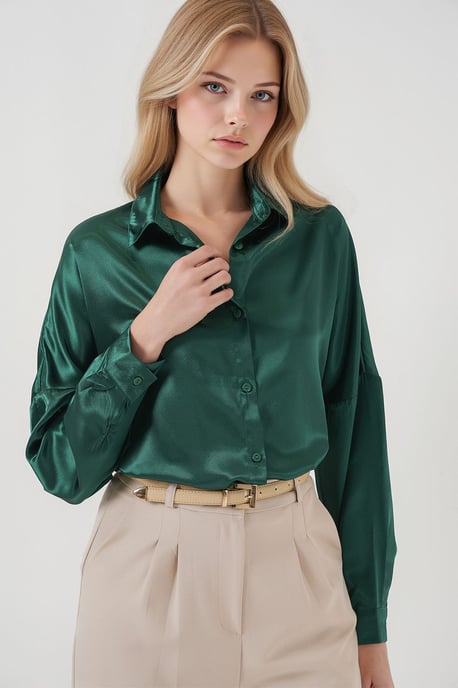 Overgrote Satijnen Knop-Front Shirt - Image 3