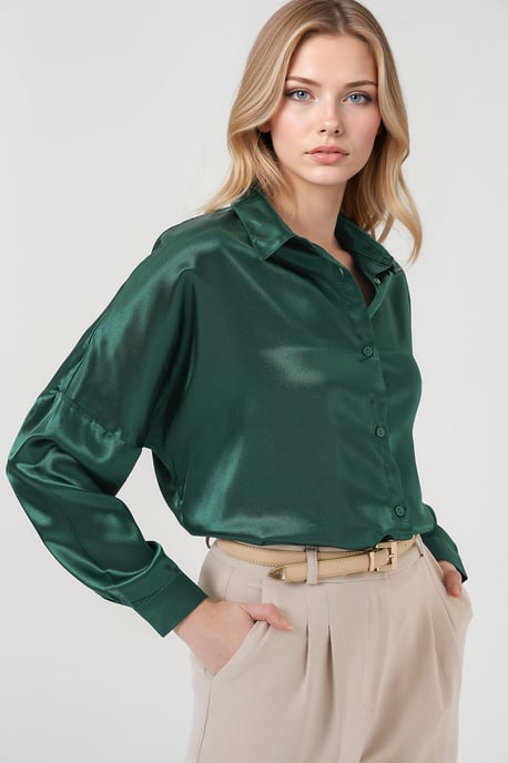 Overgrote Satijnen Knop-Front Shirt - Image 4