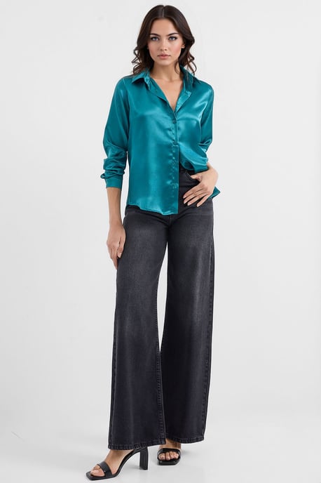 Satin Long Sleeve Button Up Shirt - Image 1