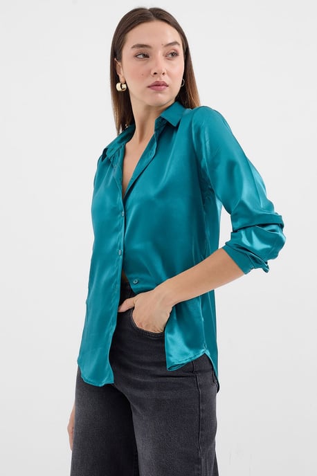 Satin Long Sleeve Button Up Shirt - Image 3