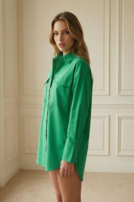 Overmaatse Langere Mouwen Katoenen Shirt met Zak - Image 3