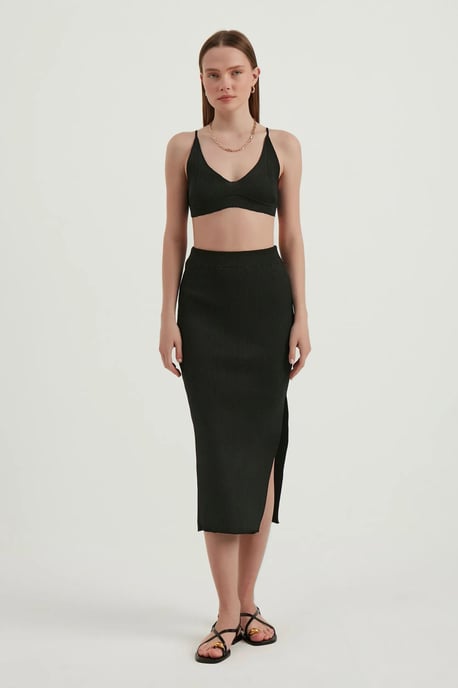 2 Pieces: V Neck Bodycon Crop Top & High Waist Maxi with a Side Slit - Image 1