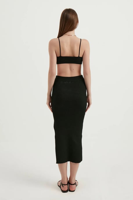 2 Pieces: V Neck Bodycon Crop Top & High Waist Maxi with a Side Slit - Image 4