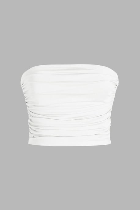 Åtsittande Off-Shoulder Volang Draperad Crop Top - Image 1