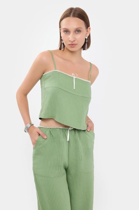 Striped Square Neck Strappy Cropped Top - Image 3