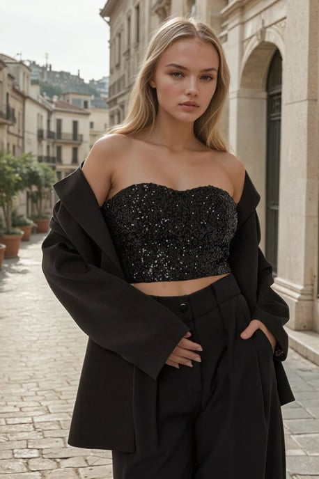 Heart Collar Sequin Crop Top - Image 1