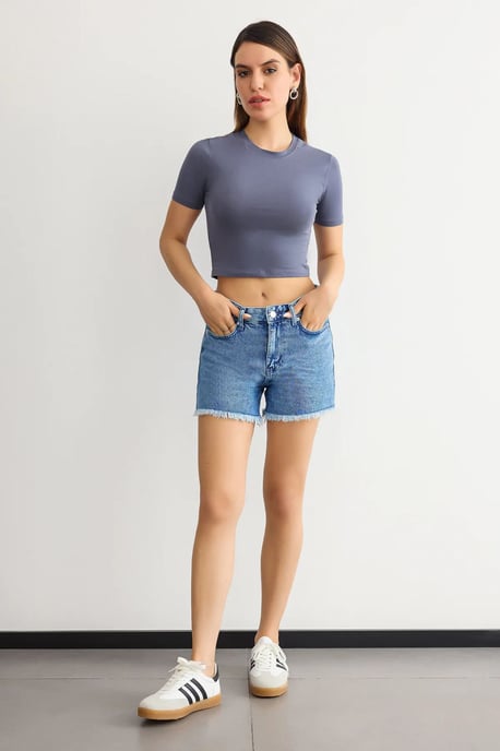 Crew Neck Basic Crop Top - Image 2