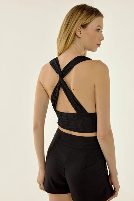 V- Neck Cross Back Crop Top - Image 1