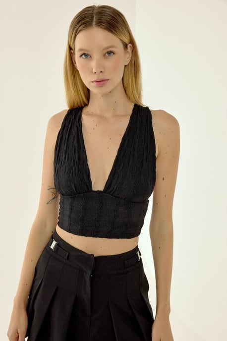 V- Neck Cross Back Crop Top - Image 2