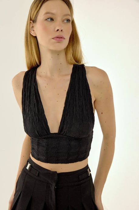 V- Neck Cross Back Crop Top - Image 4
