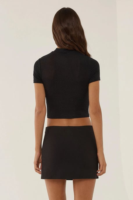 Fitted Half Turtleneck Knitted Crop Top - Image 4