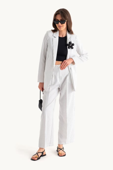Striped Blazer with Flower Detail & Straight Leg Trousers Coord - Image 2