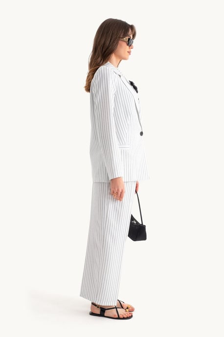 Striped Blazer with Flower Detail & Straight Leg Trousers Coord - Image 3