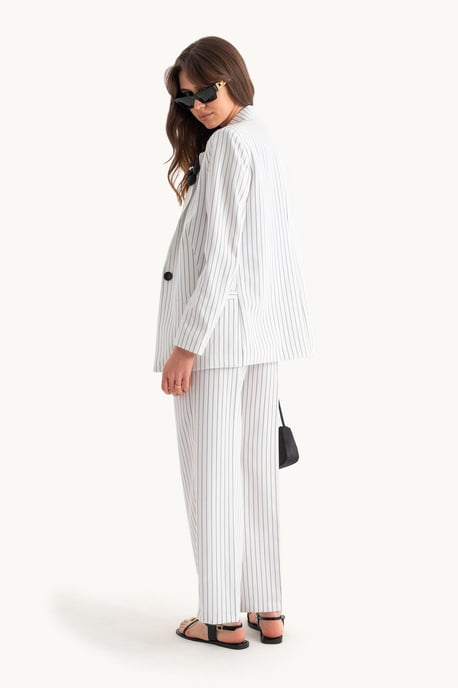 Striped Blazer with Flower Detail & Straight Leg Trousers Coord - Image 4