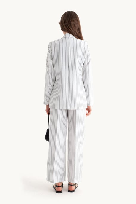 Striped Blazer with Flower Detail & Straight Leg Trousers Coord - Image 5