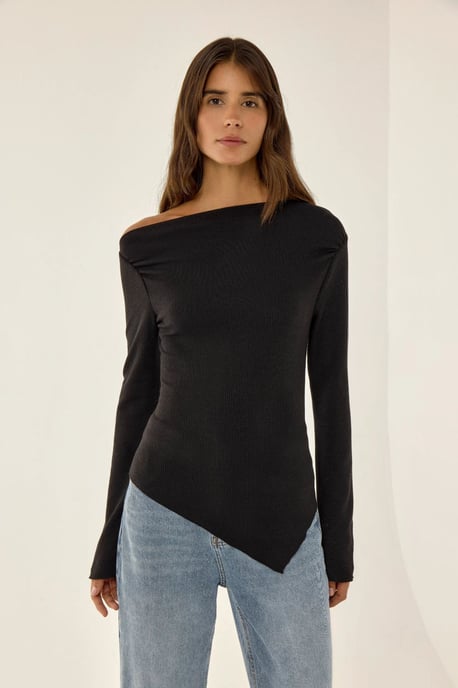 Asymmetrisk Ribbad Topp med Slits - Image 1