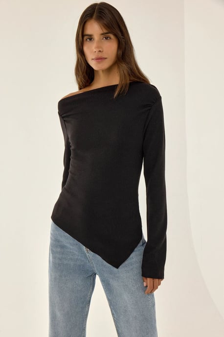 Asymmetrisk Ribbad Topp med Slits - Image 4