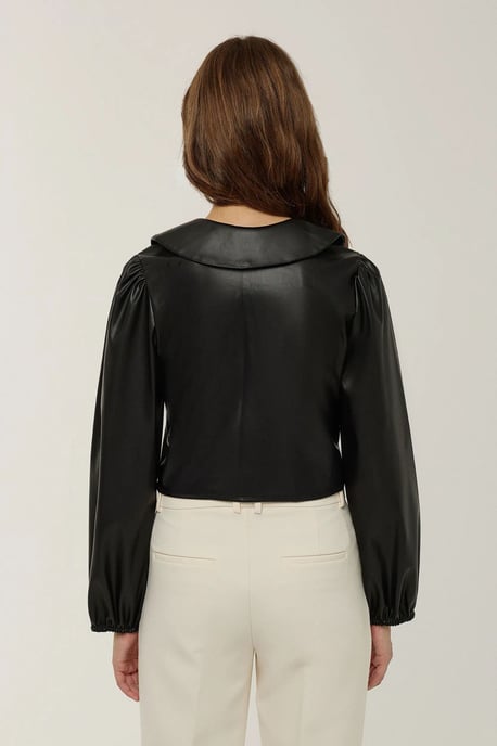 Faux läderblus med lång ärm och rosett - Image 5