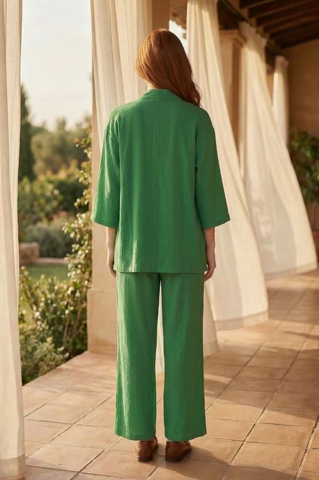 Langemouw Blouse & Midden Taille Wijde Pijpen Broek Set - Image 3