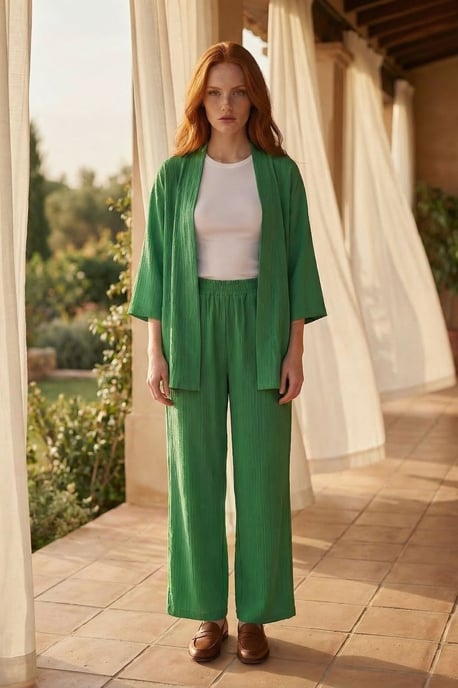 Langemouw Blouse & Midden Taille Wijde Pijpen Broek Set - Image 5
