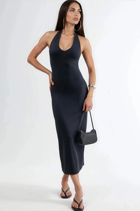Halter Neck Midi Tajt Klänning - Image 1