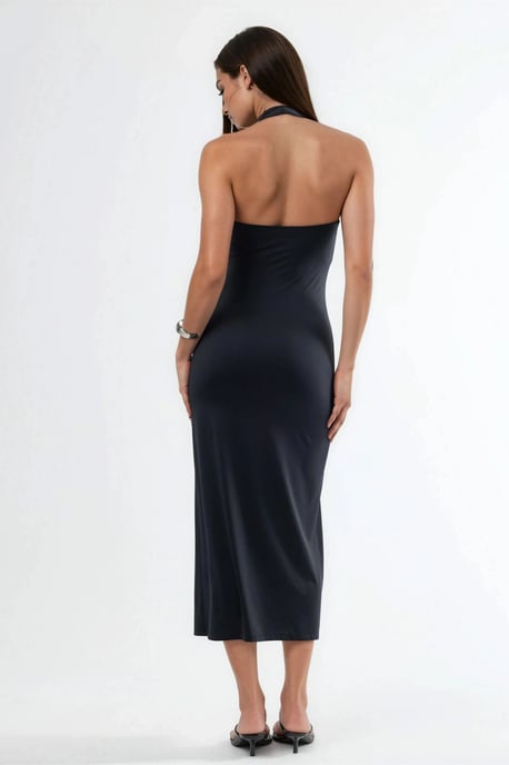 Halter Neck Midi Tajt Klänning - Image 5