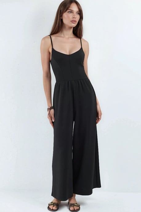 Modal Touch V-Neck Long Knit Jumpsuit - Image 1