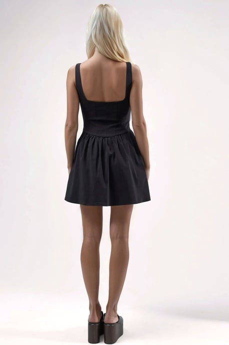 Vierkante Kraag A-Form Mini Jurk - Image 3