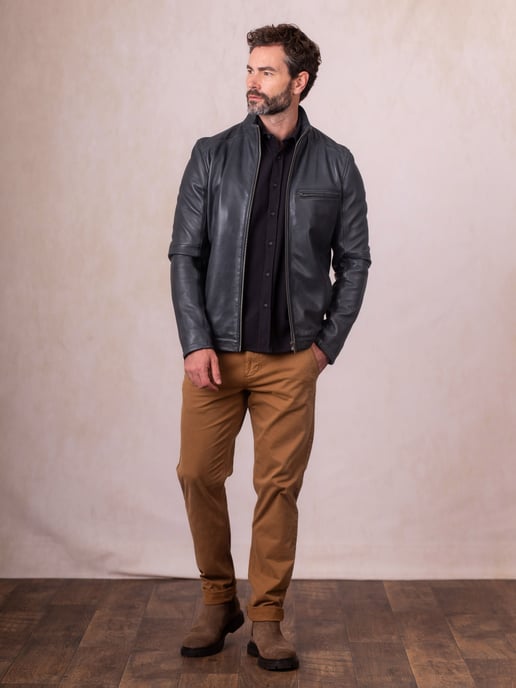 Penton Leather Jacket in Graphite Blue - Image 3